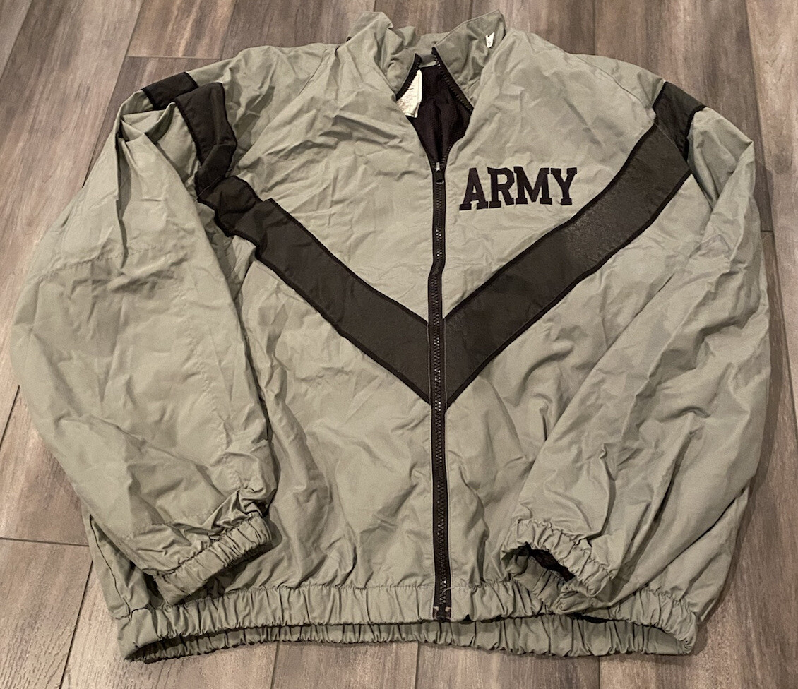 US ARMY Windbreaker Jacket/Coat Green Gray Zip Up Size Large