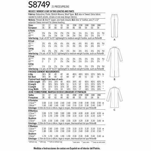 SIMPLICITY 8749 COAT & PANTS Misses Women Sewing Pattern Sizes 10-18 20W-28W - Picture 2 of 9