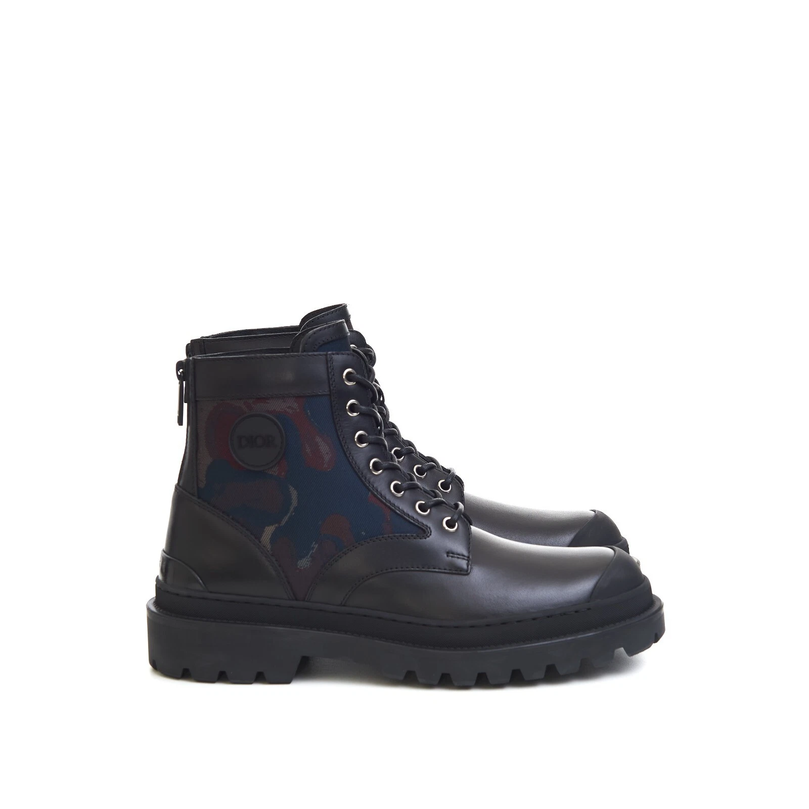 Bottines exploratrices DIOR x PETER DOIG cuir noir camouflage jacquard