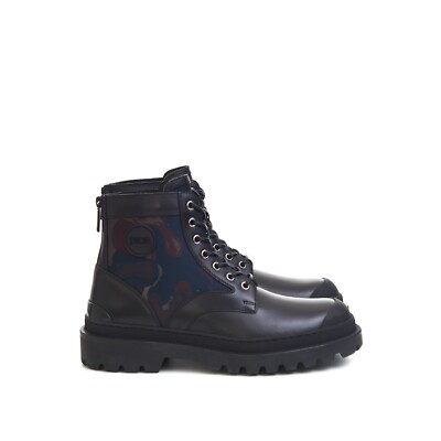 DIOR x PETER DOIG 1600 $ Black Leather Explorer Ankle Boots - Camouflage Jacq...