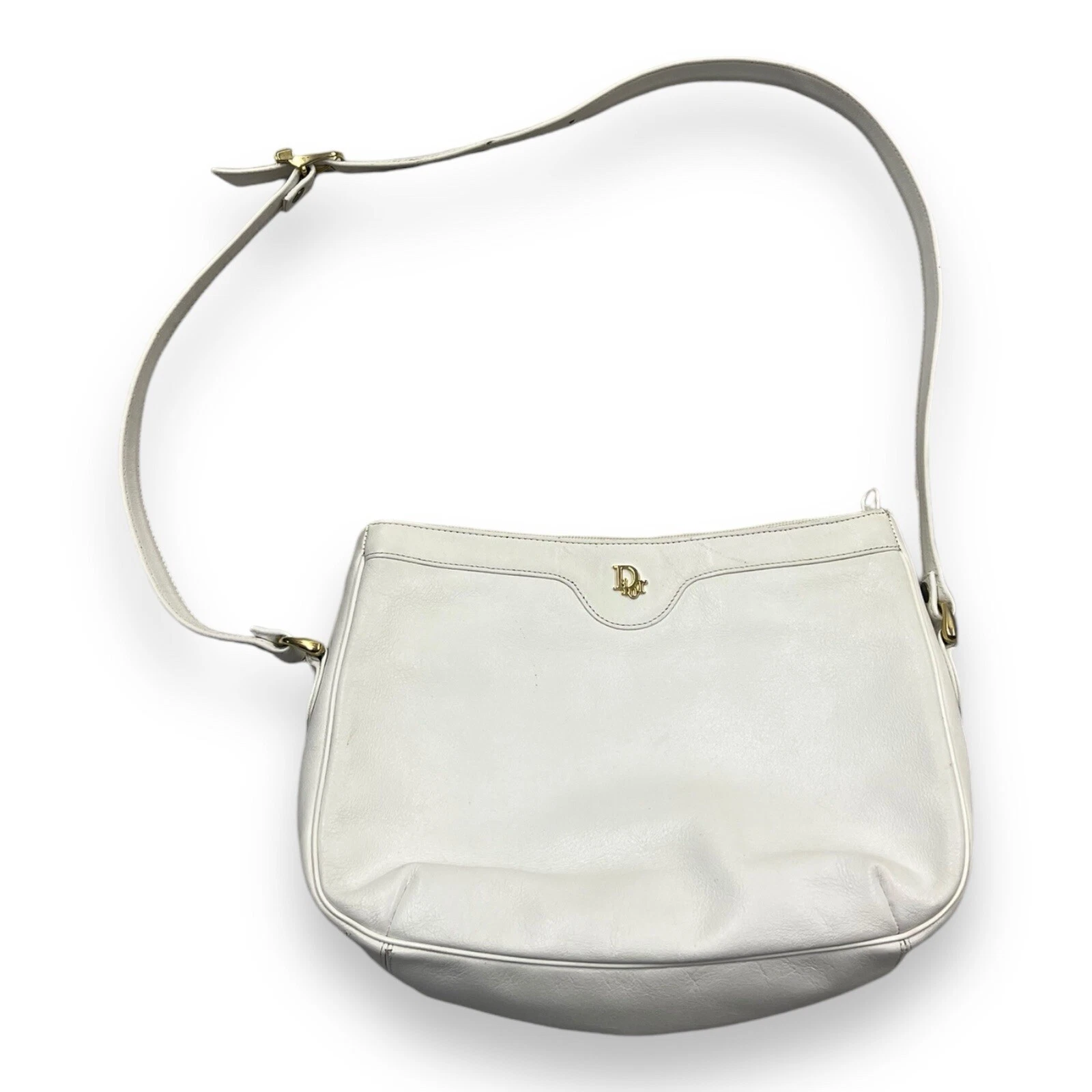 Sac à main vintage Christian Dior Paris New York cuir blanc doublure rouge