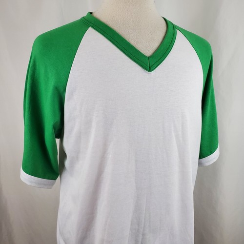 Vintage AK Athletic Knit Raglan Baseball T-Shirt Large V-Neck Green Canada, NOS