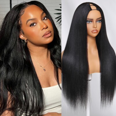 UNice EasiContour V Part Glueless Yaki Straight Wigs With Drawstring Human Hair