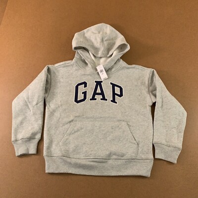 Gap Kids Size Small (6-7) Heather Gray Soft Fleece Gap Arch Logo Hoodie NWT