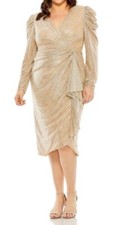 Mac Duggal Plus Size Long Sleeve Surplice V-Neck Draped Shimmer Dress 18W #15