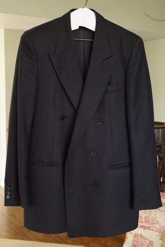 Daniel Hechter Mens Double Breasted Sport Coat 39R Wool Dark Gray Pinstripe Mob - 第 1/13 張圖片
