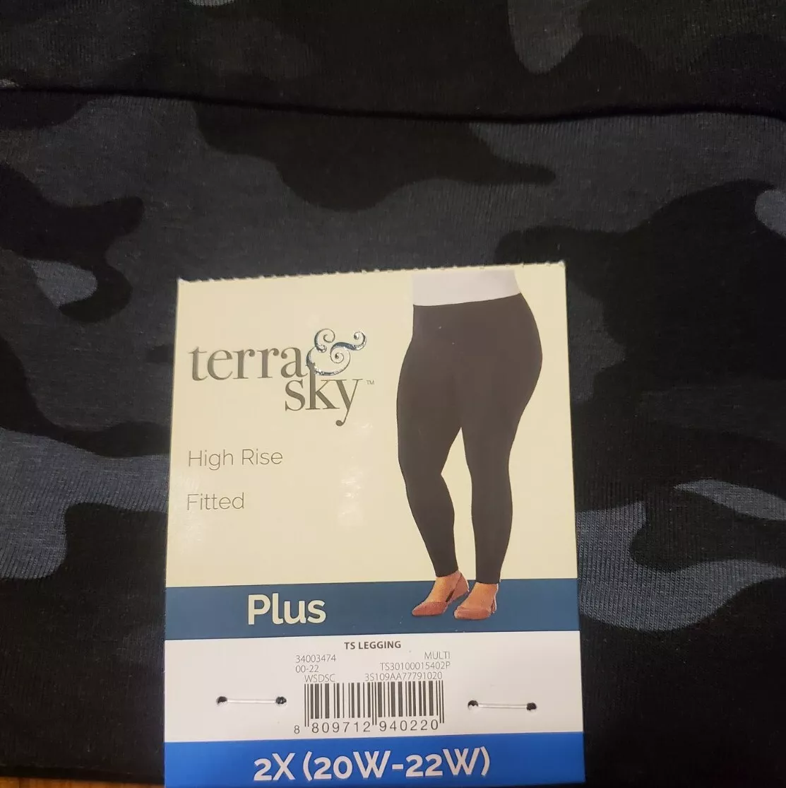 Terra & Sky TS Leggings High Rise Fitted Plus 2X (20W-22W) Camouflage Woman  New