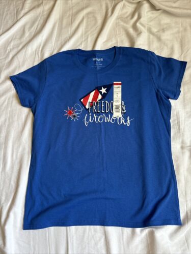 Fourth Of July Ladies TShirt Sz XL Royal Blue NWT Freedom & Fireworks Patriot