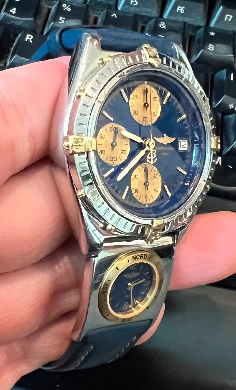 Breitling Vintage 2 tone Chronomat Blue dial 39MM Automatic B13050 eBay