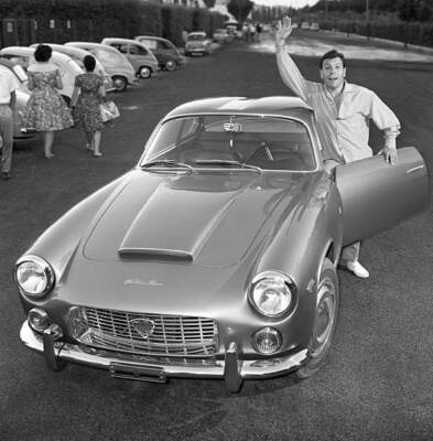 Italian singer Bruno Martino posing with a Lancia Italy 1960 OLD PHOTO