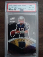 2008 UPPER DECK ICONS NFL ICONS NFL44 TOM BRADY JERSEY GOLD /50 PSA 8 NM-MT GOAT