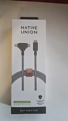 Native Union Belt Charging Cable DUO-Zebra-5ft Long-SRP$49 (C-C-L) Ultra-Strong