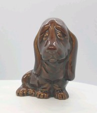 Vintage HAEGER Brown Basset Hound Ceramic Dog 4" Tall Made in USA Signed