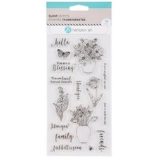 Hampton Art  WELL WISHES  FLORALS  Clear Stamp Set, Butterfly, Bee, Phrases