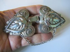 RARE Paire ATTACHE AGRAFE de CAPE argent massif fermeture bouton old silver Clip