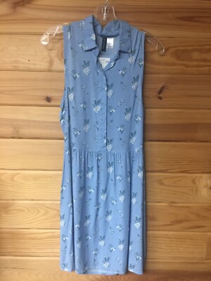 H&M Divided Blue Floral  Cutout Open Back Fit & Flared Dress 10 NWT