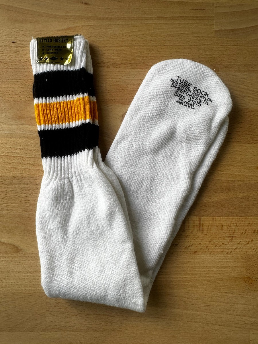 Vintage Shur Wear Tube Socks sz 9 to 15 Yellow Black Stripe Boot