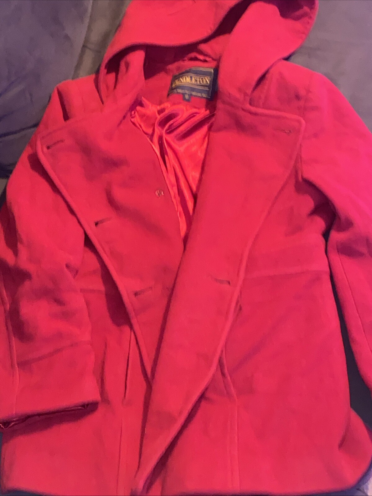 Pendleton Hooded PEACOAT Solid Red Wool Blend But… - image 5