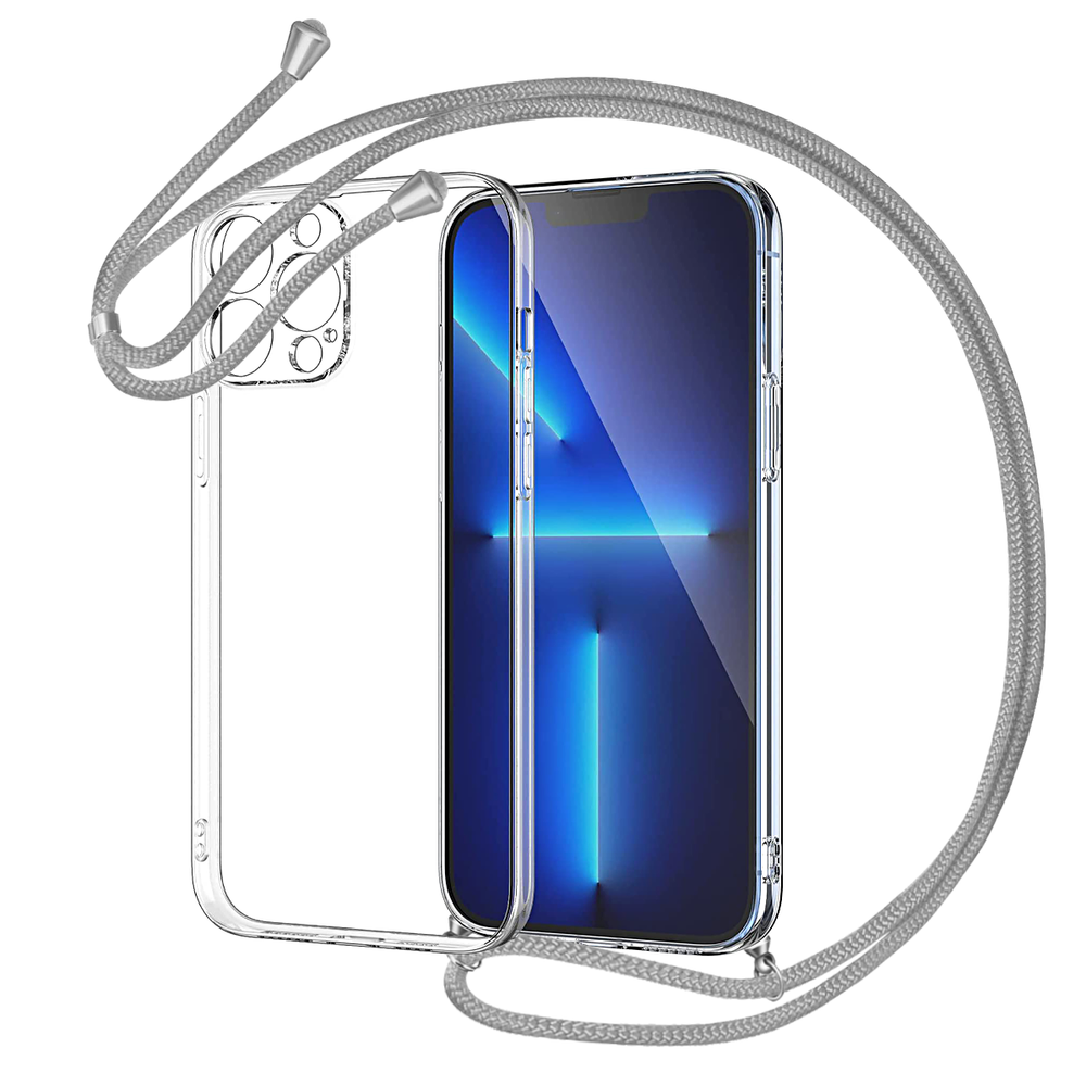 Mobile phone case with strap mobile chain for iPhone protective cord case shoulder gray