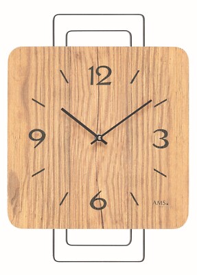 AMS 9700 Wanduhr Quarz analog modern Metall-Design mit Holz Wildeiche