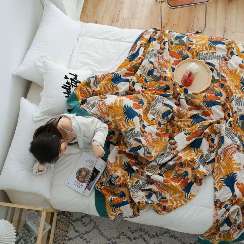 Gauze Cotton Blanket For Summer Air Conditioning Bed Cover Active Printing 5 Ply - Image 2 of 4