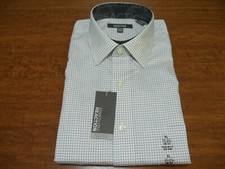 Kenneth Cole Reaction Mens Regular Fit Non-Iron Dress Shirt Blue White Checkered
