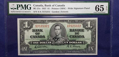 Lot of 3 notes Bank of Canada 1937 BC-21c $1 Gordon-Towers Prefix S/A PMG 65 EPQ - Picture 5 of 8