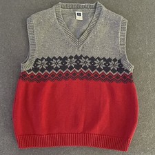 Janie and Jack Boys Fairisles Sweater Vest 4 Red Gray Blue V-Neck Cotton 2015