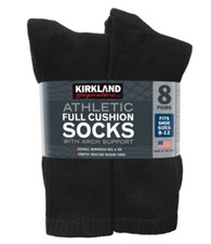 Kirkland Signature Men's Athletic Socks 8-Pair Black Full Cushion Arch Support
