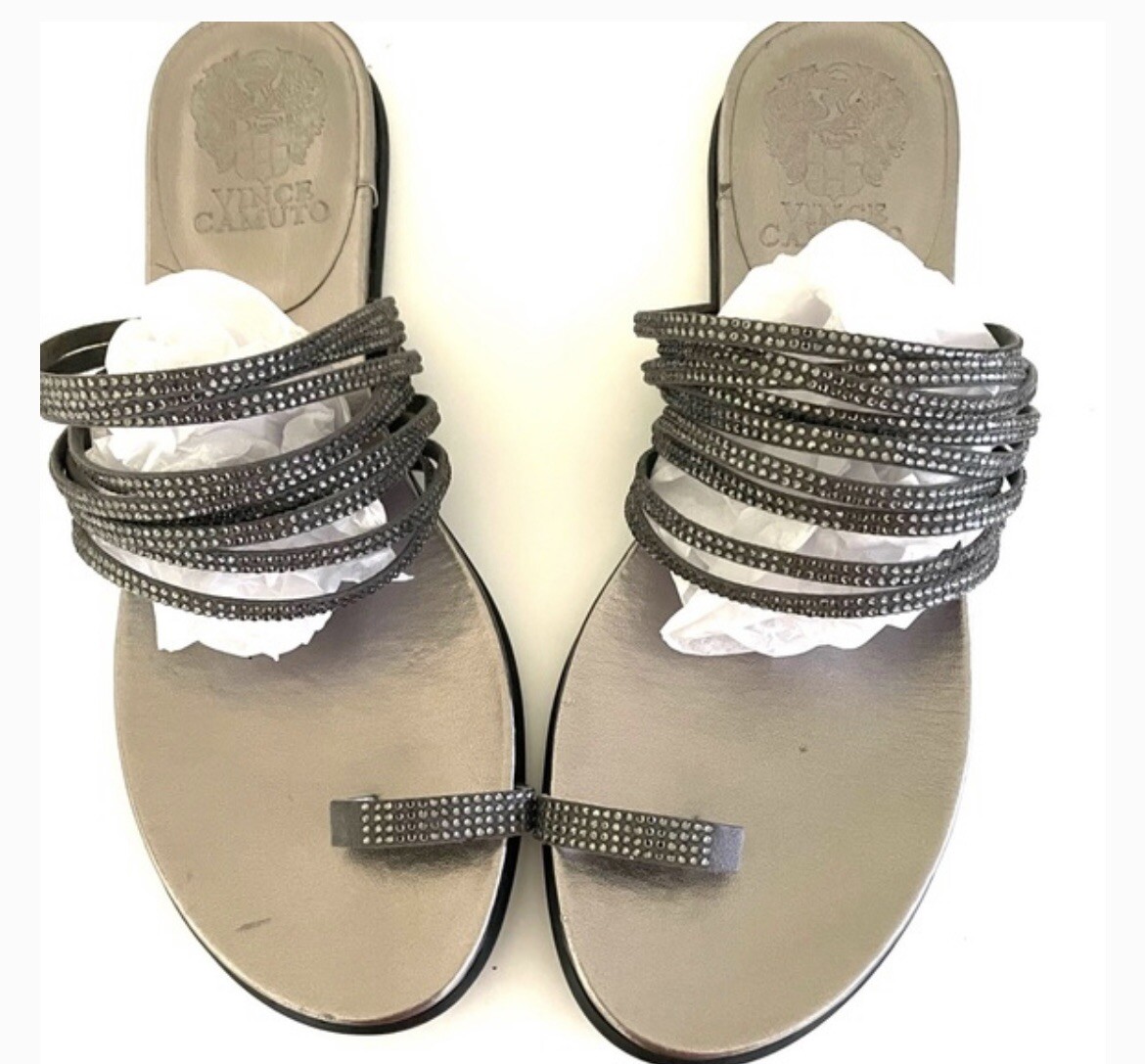 Vince Camuto Strappy Silver Flat Sandals Sz