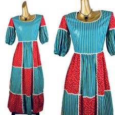 Vintage VTG 70s prairie patchwork hippie boho dress