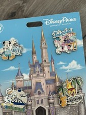 Disney World Attractions Main St Fantasyland Adventureland 4 Pc Booster Pin Set