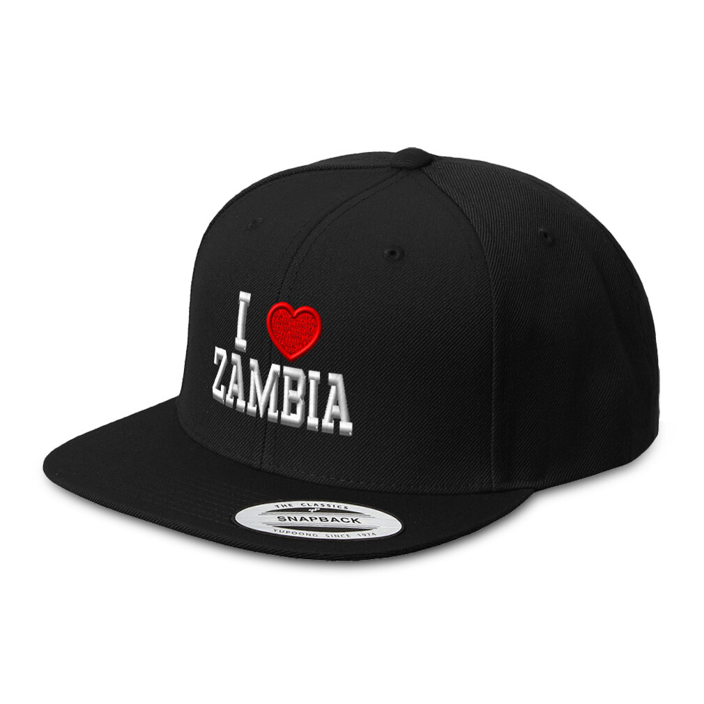 Snapback Hats for Men & Women I Love Zambia Acrylic Flat Bill Baseball Cap