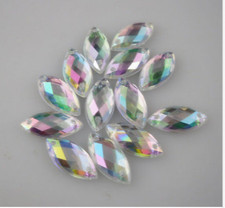 faceted Navette 7X15mm Clear AB Sew Acrylic Crystal Diamante Rhinestone