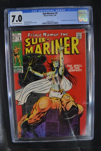 🔥🔥Sub-Mariner #9 (1968) (CGC, 7.0), 1st App. Naga; 1st App. Serpent Crown 🔥🔥