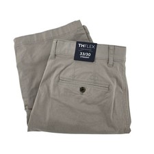 Tommy Hilfiger THFlex Mens 33x30 Straight Leg Pleated Khaki Chino Pants Tan