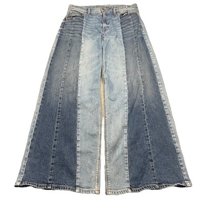 American Eagle Womens Ultra Wide Leg Jeans Patchwork Size 4 Two Tone