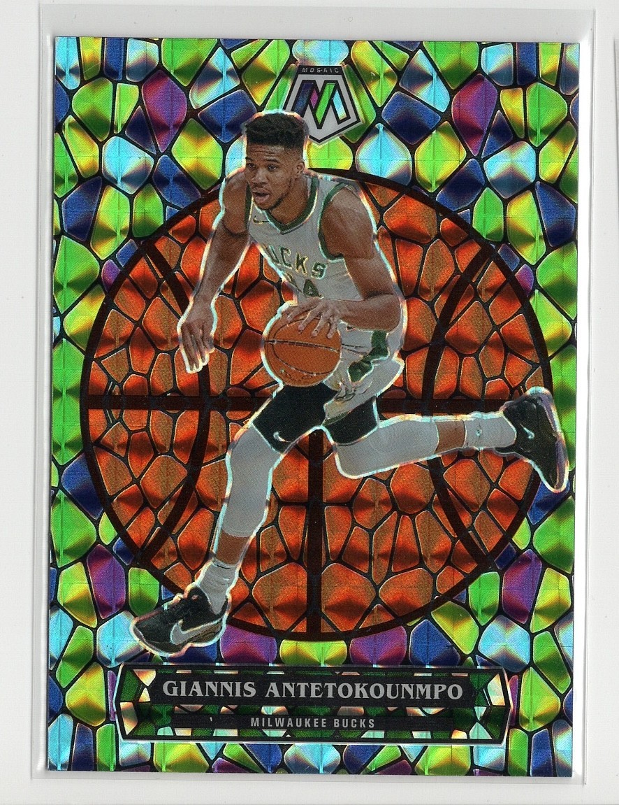 2020-21 Panini Mosaic Giannis Antetokounmpo #5 Stained Glass SSP Bucks