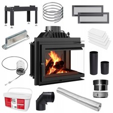 Kratki Kamineinsatz Gusseisen SIMPLE rechts 8 kW Ø 200 Set Kaminofen Holz