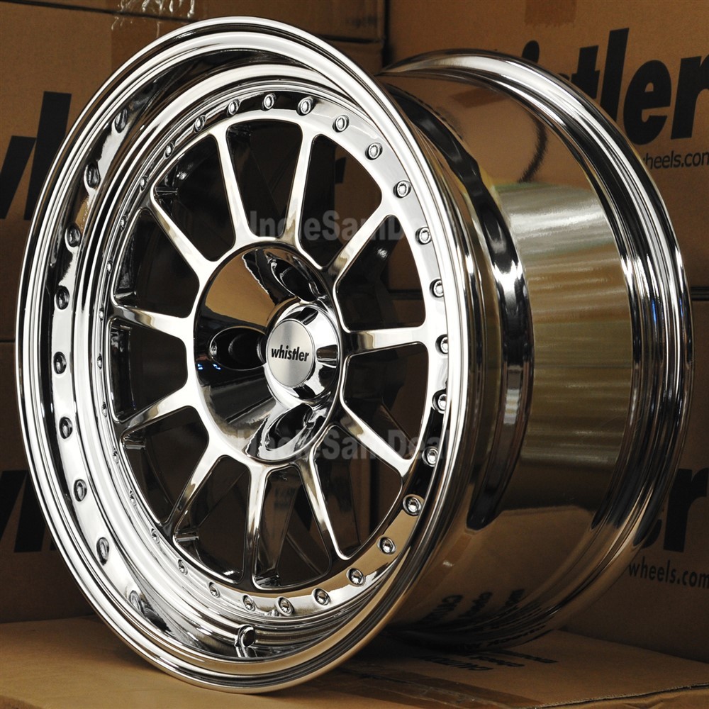 16x8 4x100 20 OFFSET WHISTLER SK11 PVD CHROME RIVET w/LIP 11