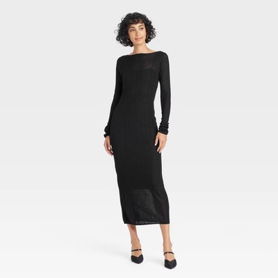Women's Long Sleeve Sheer Maxi Sweater Dress - A New Day Black | eBay
