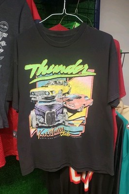 Vintage 1984 Thunder Kustom Club Graphic T-Shirt, Black, Hot Rod Muscle Cars Tee