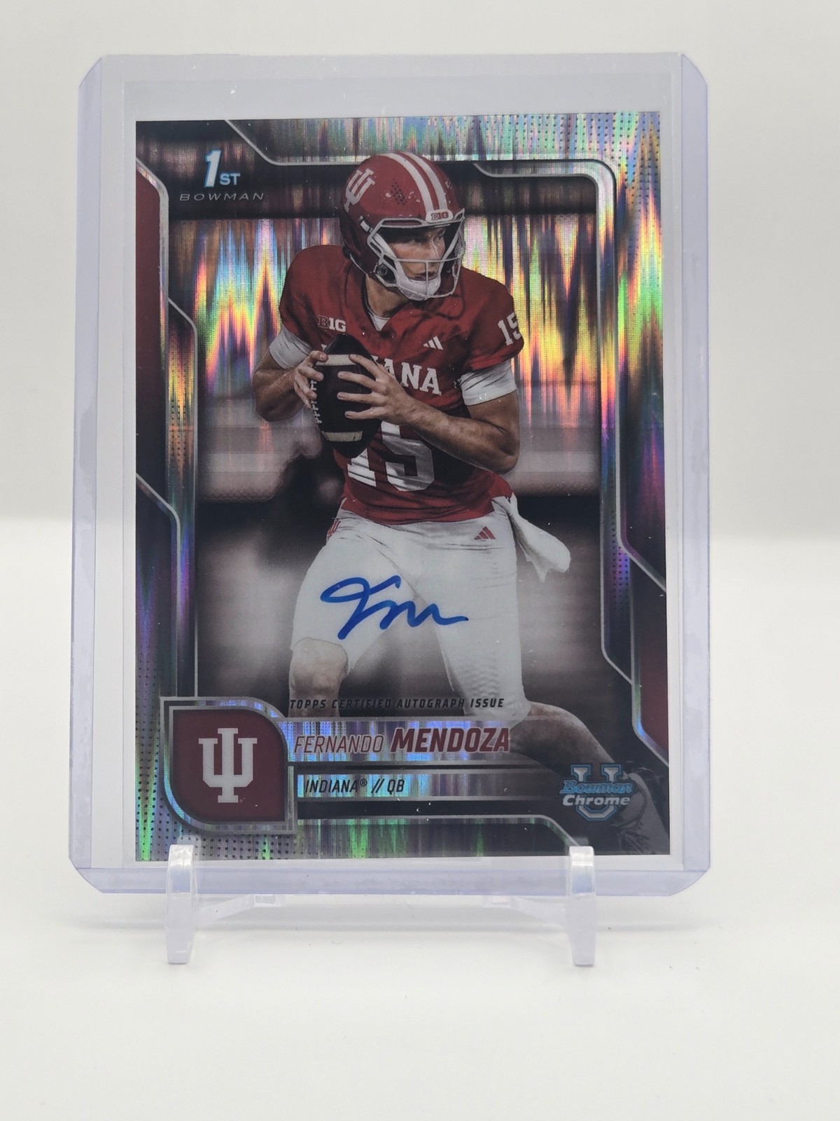 Fernando Mendoza 2025 Bowman Chrome U Stealth Refractor Auto #BCA-FME, Indiana