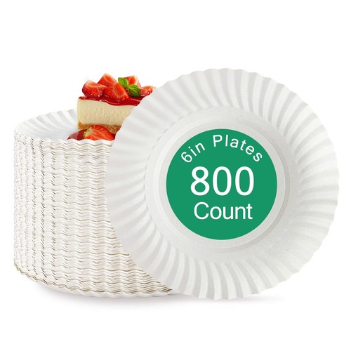 6 Inch White Paper Plates Uncoated, Everyday Disposable Paper Plates, Light W...