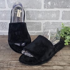 Dearfoams Beatrice Women's XL 11-12 Black Microfiber Velour Gore Slide Slippers