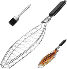 Cesta para Parrilla de Pescado, Estante para Parrilla de Pescado de Acero Inoxidable para Horno con H Desmontable