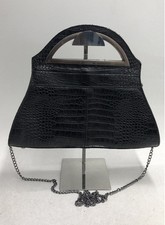Patricia Nash Black Croc Embossed Leather Frame Satchel Bag Silver Hardware
