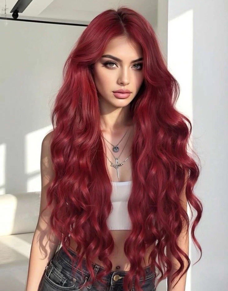 Perruque rouge synthétique longue et bouclée avec 4 bonnets inclus pour femme