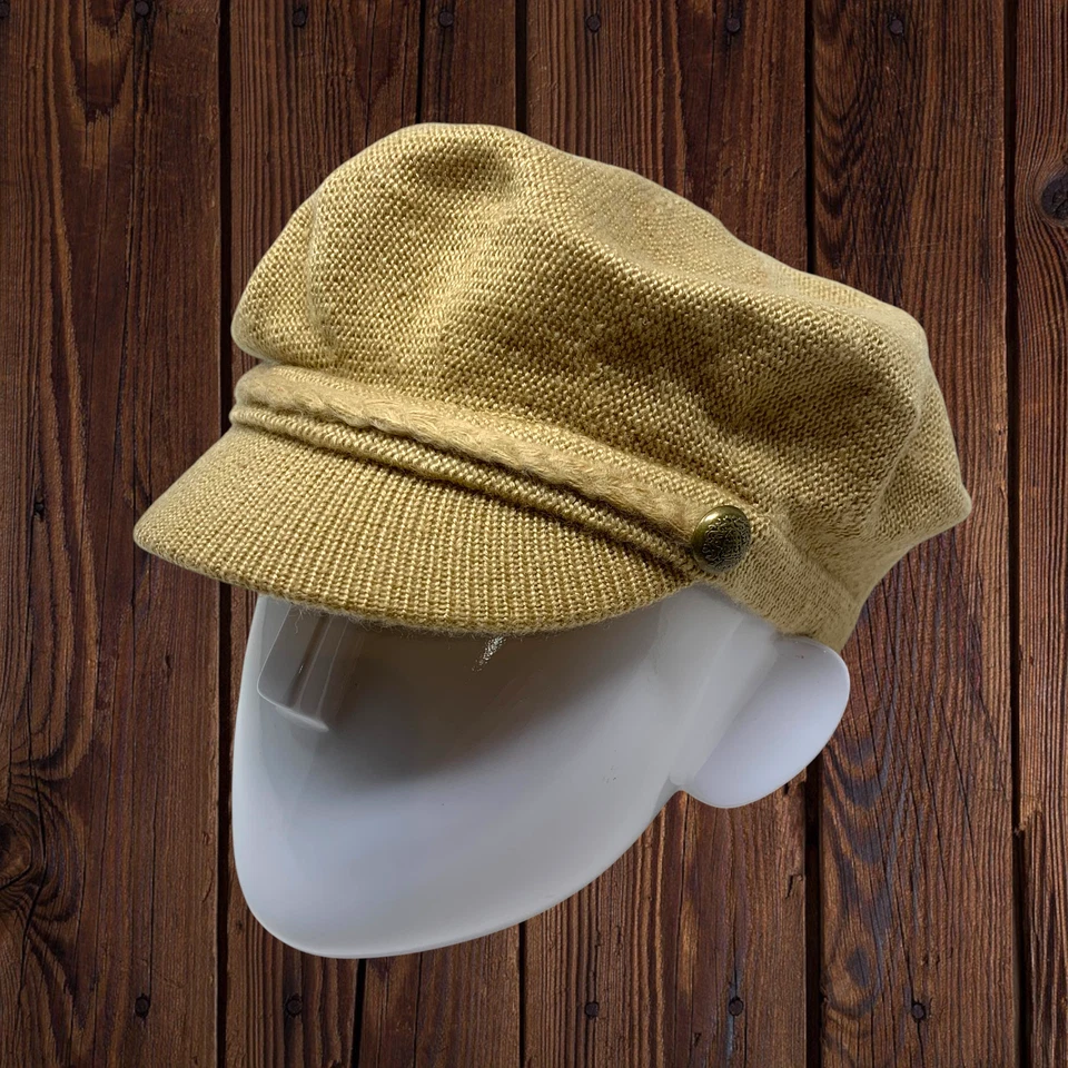 Винтажный Y2K 00's желтовато-коричневый вязаный мягкий Newsboy шляпа крышка плетеная военная латунная отделка - Изображение 2 из 4