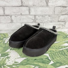 DREAM PAIRS Women's Black Slip On Plush Fur-Lined Winter Platform Slippers sz 10